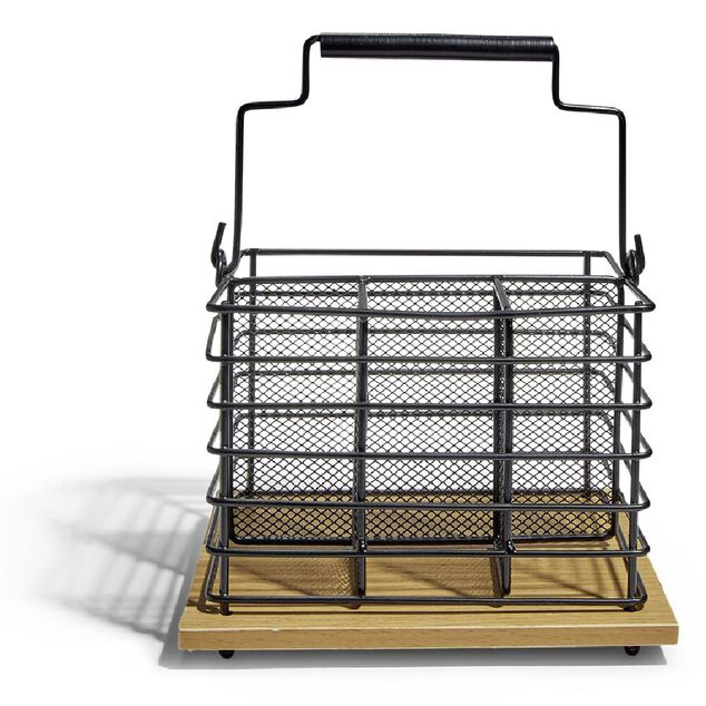 Porte couverts fer noir et bois marron 17,5x14x12cm