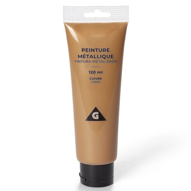Tube de peinture acrylique orange cuivr&eacute; metallis&eacute; 120ml