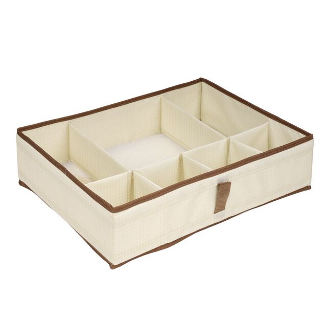 Pani&egrave;re de rangement compartiment&eacute;e 16L 6 cases polycoton beige et marron 44x34cm