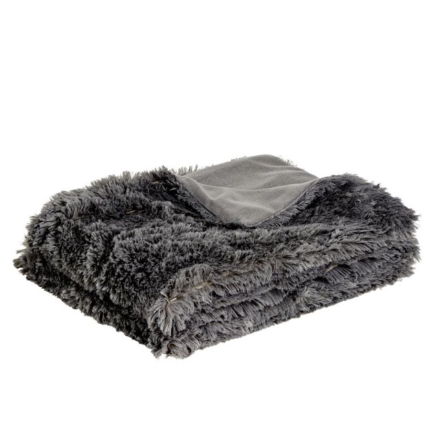 Plaid &agrave; poils longs gris fonc&eacute; 130x160cm