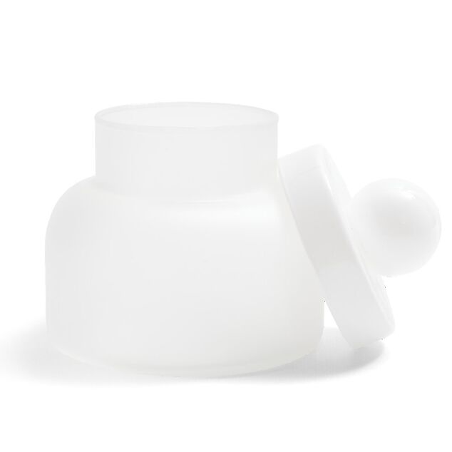 Bo&icirc;te en verre transparent + couvercle blanc &Oslash;12xH16cm