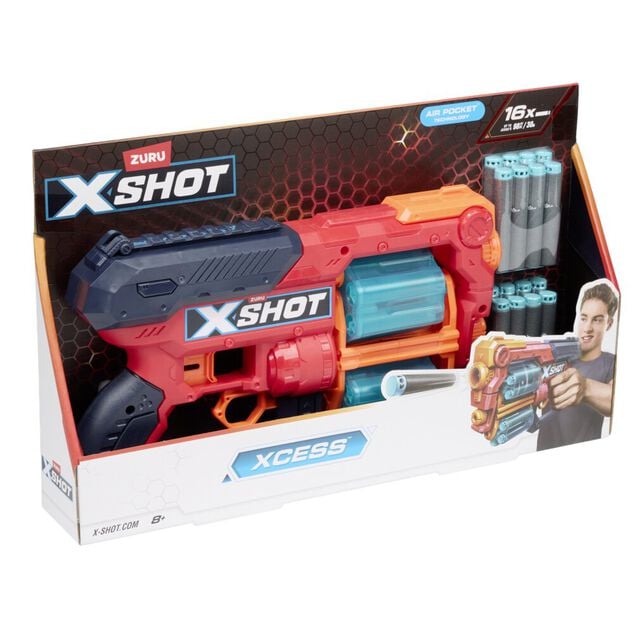 Pistolet &agrave; fl&eacute;chettes x16 Zuru Xshot Xcess plastique rouge et bleu