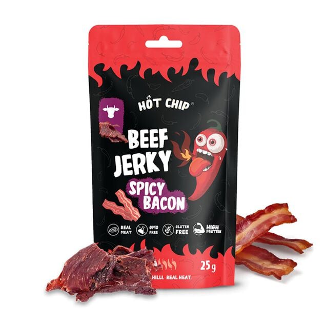 Viande s&eacute;ch&eacute;e boeuf Beef Jerky saveur bacon et chili 25gr