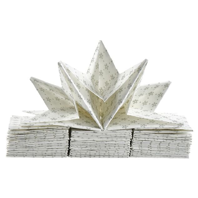 Serviette de table pr&eacute;-pli&eacute;e flocons argent&eacute;s x12