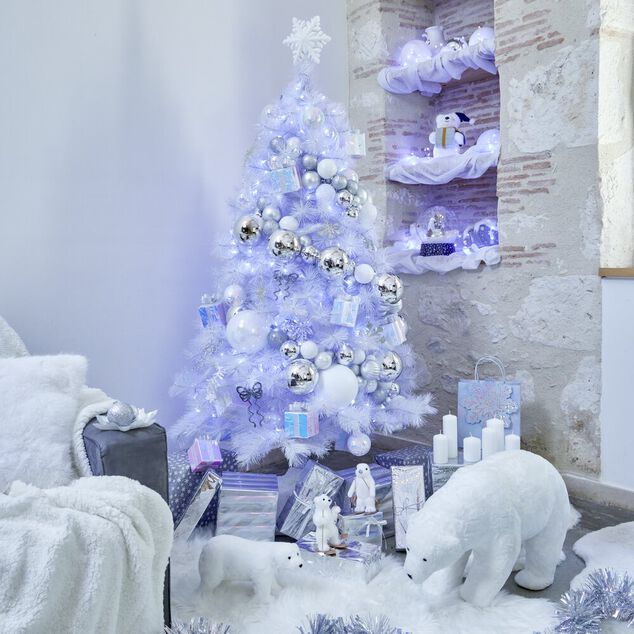 Boule de Noël plastique avec sequins irisés Ø8cm