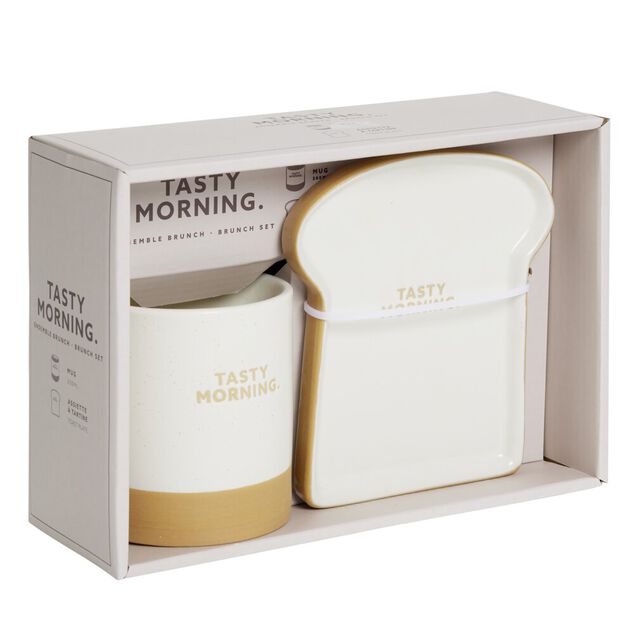 Coffret mug Ø8,5xH9,5cm avec coupelle forme tartine en céramique 13,5x15cm