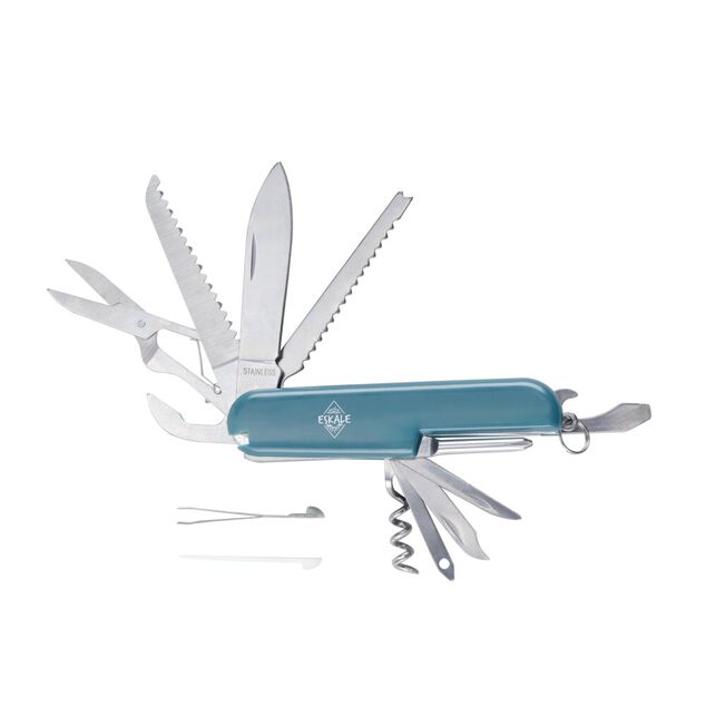 Couteau de poche multifonction en acier gris et vert L9cm