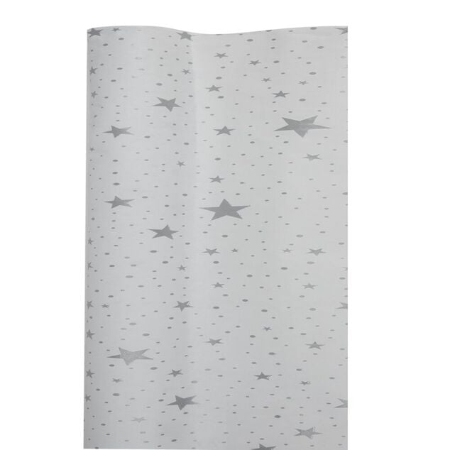 Nappe damass&eacute;e blanche et &eacute;toiles argent&eacute;es