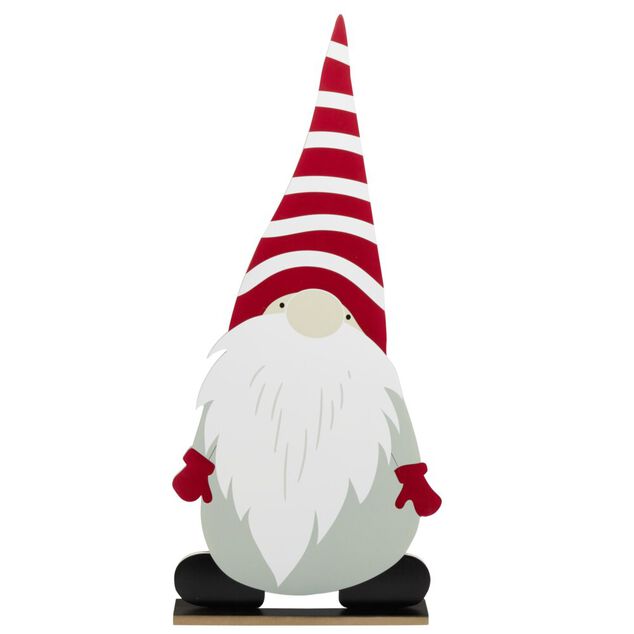 Gnome &agrave; poser en bois gris rouge et blanc H75cm