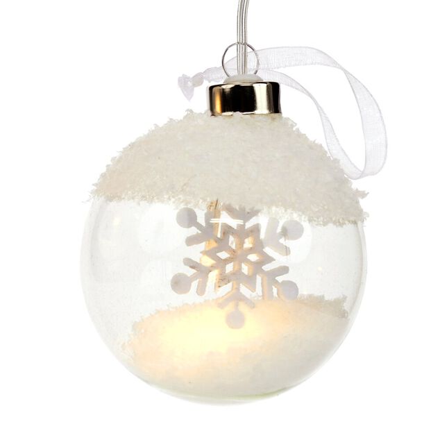 Guirlande de No&euml;l 6 boules en verre motif flocon de neige blanc 3m
