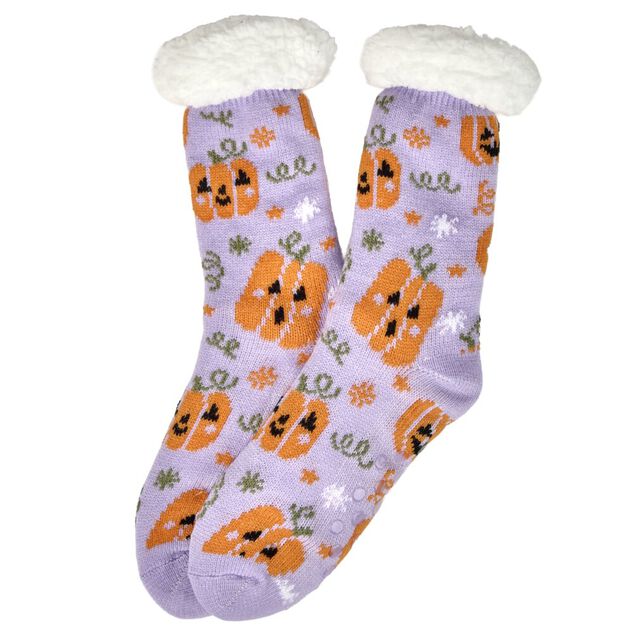 Chaussettes unisexes Halloween polaire noir et orange taille unique (2 mod&egrave;les)