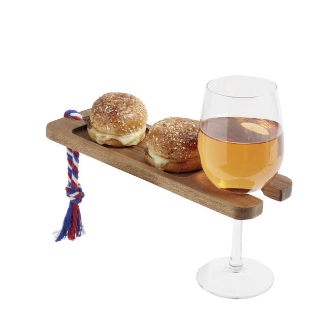 Planche &agrave; tapas en bois d'acacia avec porte-verre 8x25cm