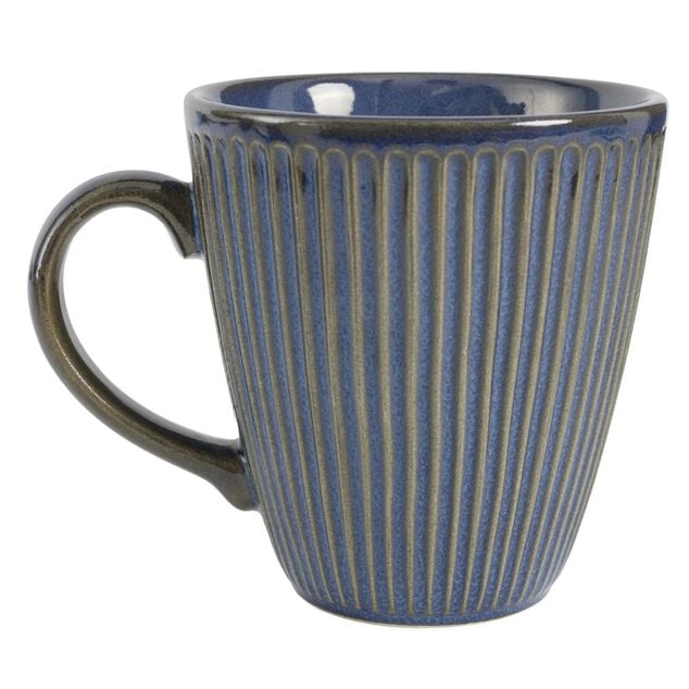 Mug fa&iuml;ence 60cl Myra stries ext&eacute;rieures en relief &Oslash;9xH10cm (3 mod&egrave;les)
