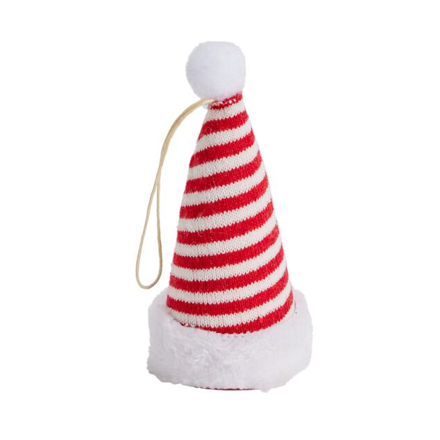 D&eacute;coration de No&euml;l &agrave; suspendre bonnet rouge et blanc &Oslash;6,5xH13cm (3 mod&egrave;les)