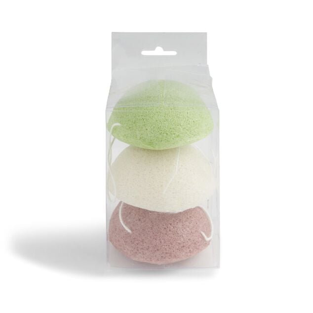 Lot de 3 &eacute;ponges konjac coeur vert beige marron