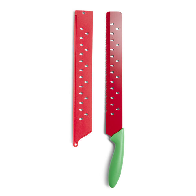 Couteau pour past&egrave;que m&eacute;tal rouge et ABS vert L43,5x5x2,5cm