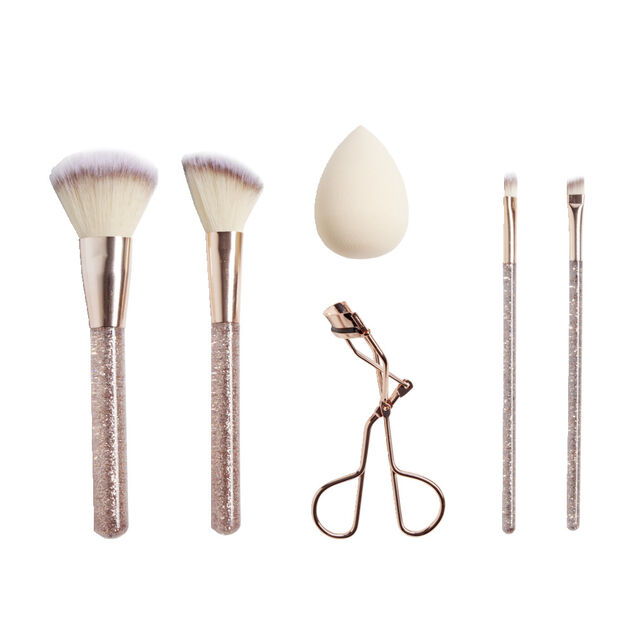 Kit accessoires maquillage 6 pi&egrave;ces beige ou rose - 2 coloris