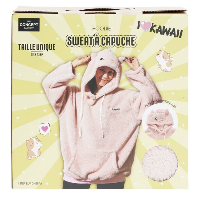 Sweat kawaii femme &agrave; capuche rose Taille unique 65xL105cm