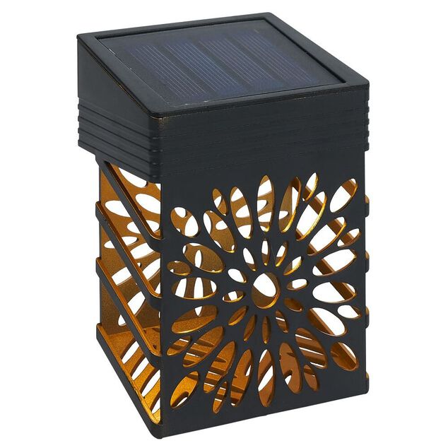 Lampe solaire design fleur plastique noir 7,6x5,2xH10,3cm