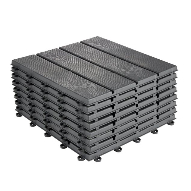Dalle de jardin carr&eacute;e clipsable effet bois noir 30x30cm x8