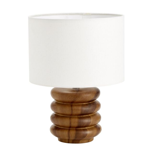 Lampe &agrave; poser c&eacute;ramique base ronde effet bois noyer &Oslash;23xH33cm