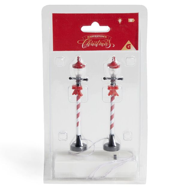 Lot de 2 lampadaires sucre d'orge LED &agrave; piles H10cm