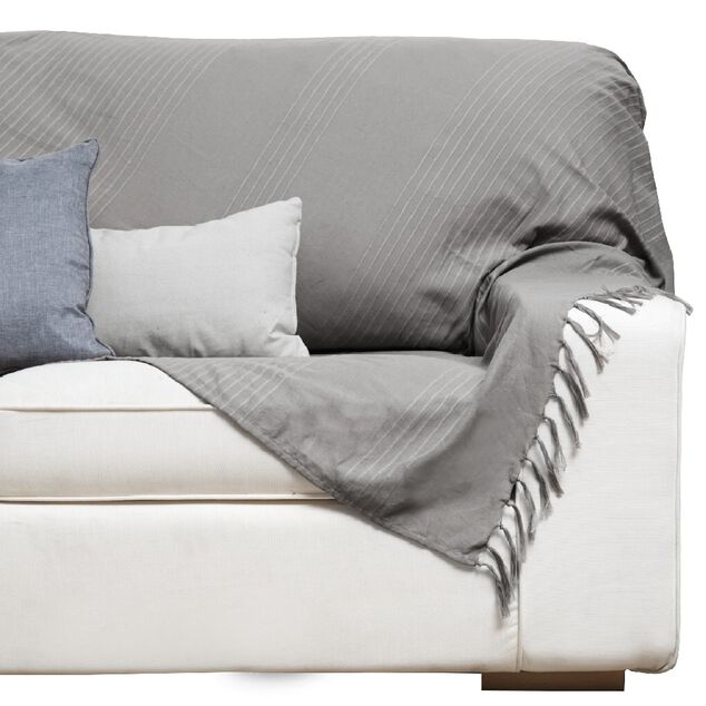 Jet&eacute; de canap&eacute; &agrave; franges uni gris