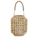 Lanterne d&eacute;corative verre et papier tress&eacute; beige &Oslash;15xH18cm