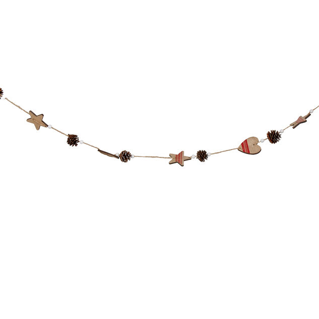 Guirlande coeurs pommes de pin beige rouge L. 1,9 m