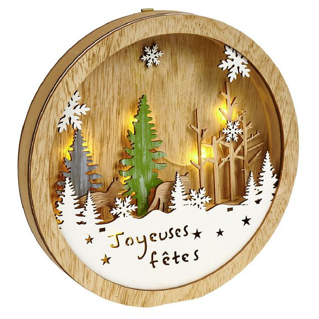 D&eacute;cor de No&euml;l lumineux en bois &agrave; poser H25cm