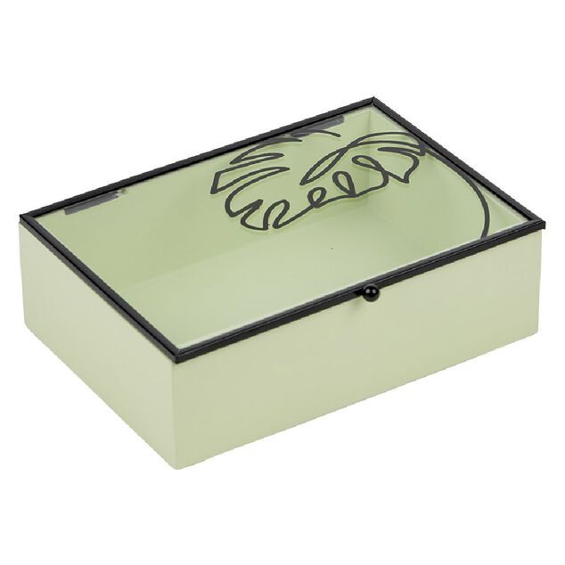 Bo&icirc;te en bois couvercle d&eacute;co feuille 17x12xH5,5cm