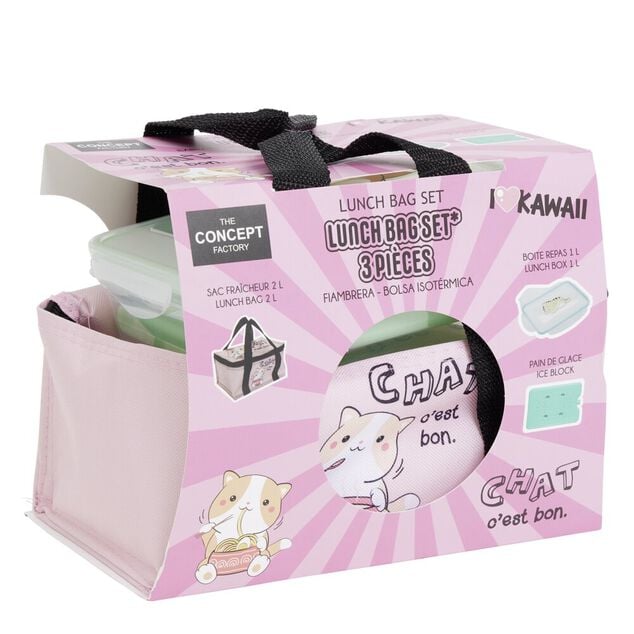 Sac fraîcheur 2L kawaii Chat c'est bon avec lunch box 1L et pain de glace