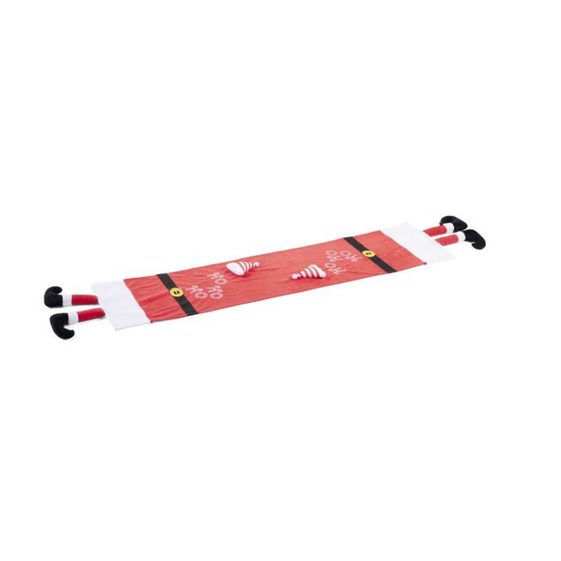 Chemin de table tissu velours rouge effet pieds de Père Noël 34x136cm