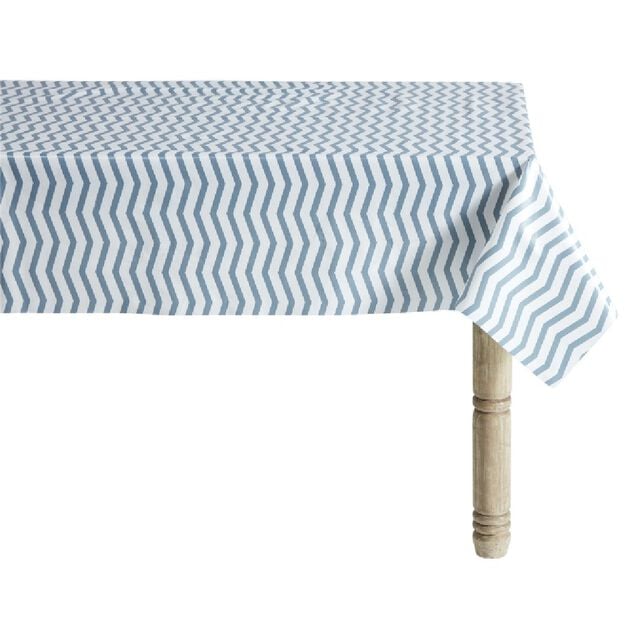 Toile cirée zig zag blanc et bleu L. 140 cm