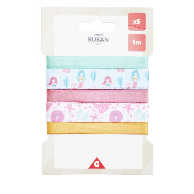 Ruban tissu 5 pi&egrave;ces design enfantin et color&eacute; 1m
