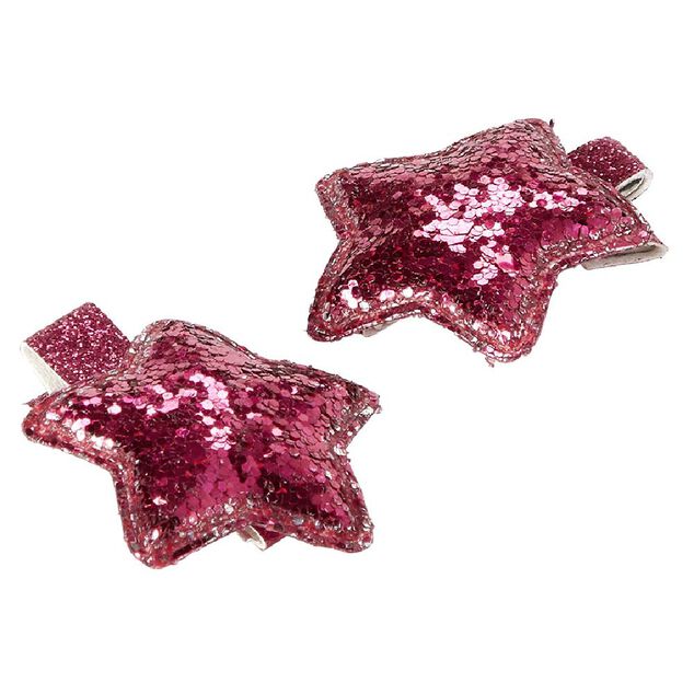 Pince crocodile motif &eacute;toile rose paillet&eacute; x2