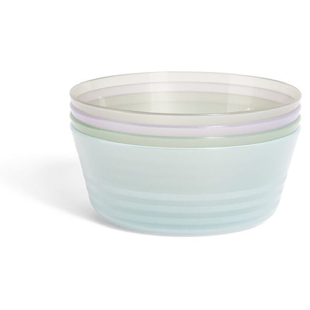 Lot de 4 bols pour enfant en plastique color&eacute; &Oslash;12xH.4,5cm