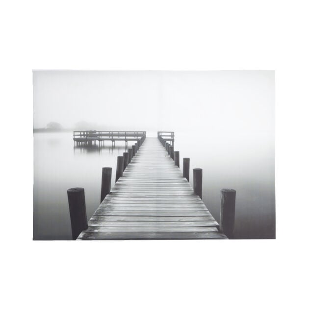 Toile imprim&eacute;e pont bois noir et blanc 70x100cm