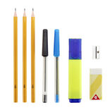 Fournitures de bureau 8 pièces crayon papier/gomme/stylo/surligneur/taille-crayon