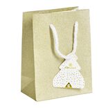 Sac cadeau Noël motif sapin ou uni doré pailleté -Taille S