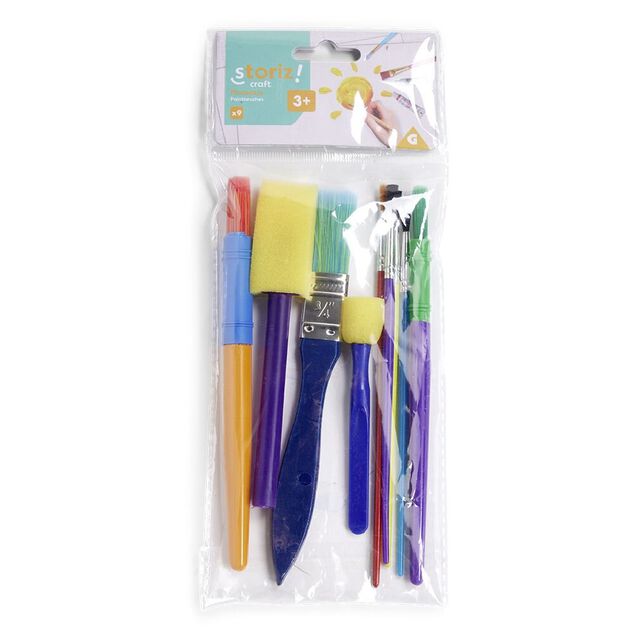 10 Pinceaux Peinture Pour Enfants - Poils Porc, Manches Colorés, Lavables