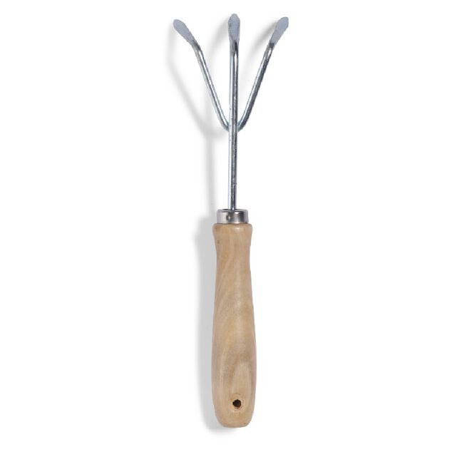Griffe de jardinage m&eacute;tal gris manche bois L26cm