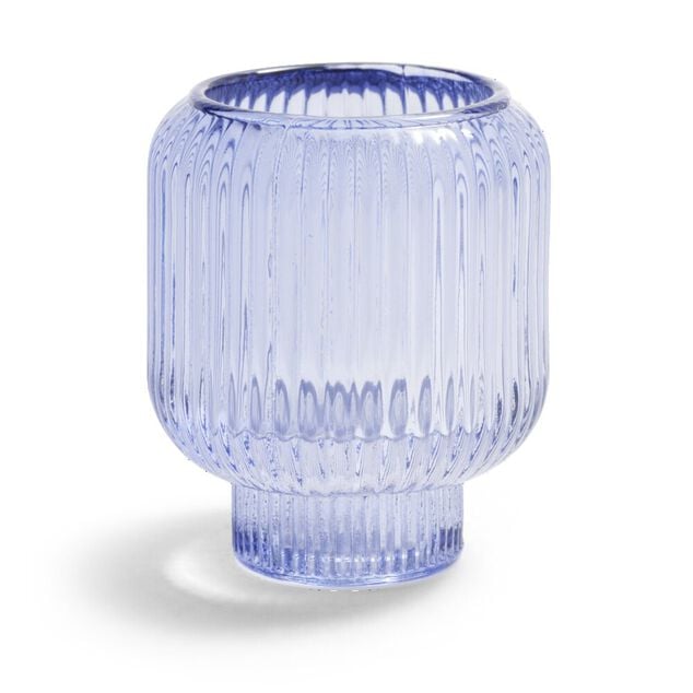 Bougeoir verre double usage bleu &Oslash;7xH8,5cm