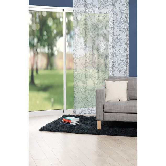 Voilage &agrave; oeillets blanc imprim&eacute; branches feuilles vert 140x240 cm