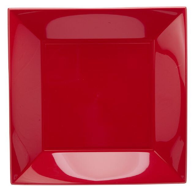 Lot de 10 assiettes r&eacute;utilisables carr&eacute;es rouges