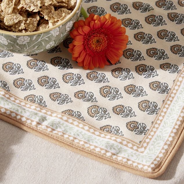Set de table coton et polyester motif Indie beige 30x40cm