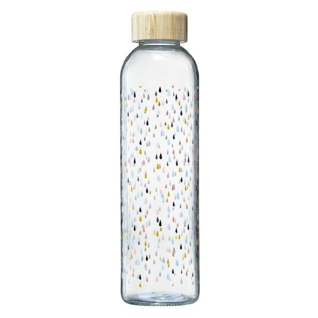 Bouteille en verre motif gouttes avec bouchon en bambou 730 ml