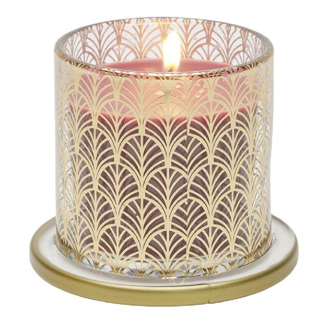 Bougie parfum&eacute;e rouge sous cloche transparent dor&eacute;