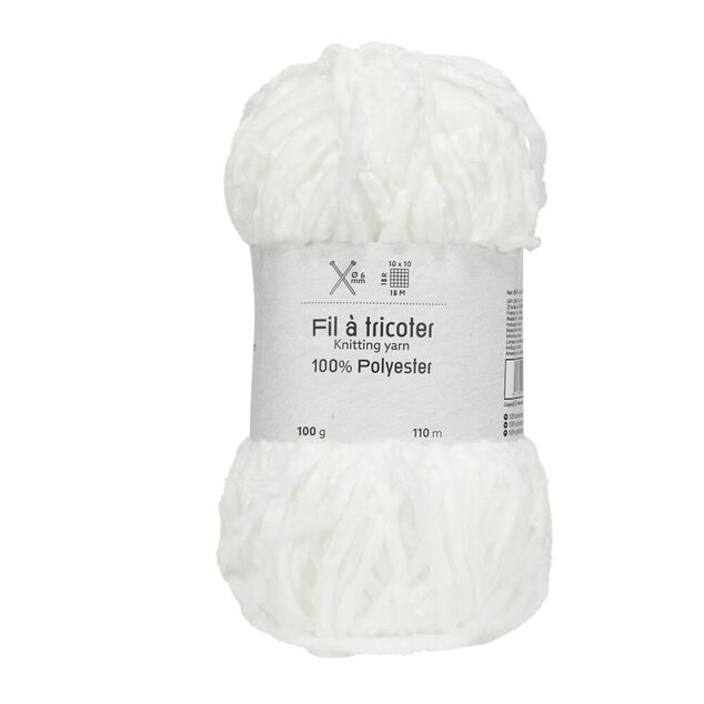Pelote fil &agrave; tricoter 110m chenille blanc 100gr