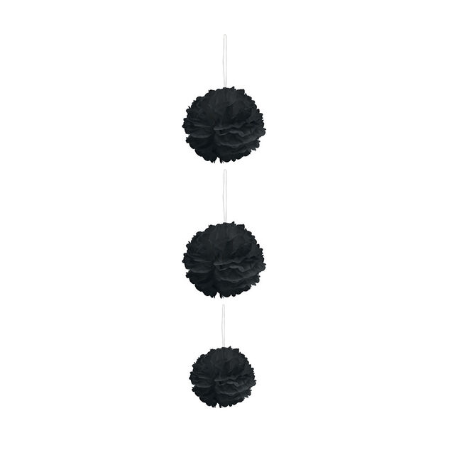 Suspension 3 boules chiffon en papier noir